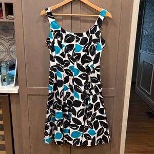 Nine West Black, White & Teal Leaf-Print Sleeveless Dress